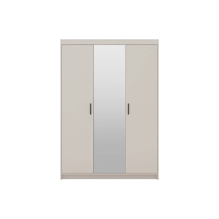 Szafa z lustrem Rene 133 cm beż piaskowy pojemna szafa do sypialni podkreślona naturalną kolorystyką stylowe czarne uchwyty