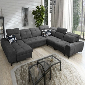 Narożnik z funkcją spania Buffalo VIII grafitowy lewostronny wysokiej klasy narożnik do salonu z pojemnikami wysoka jakość wykonania