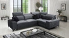 Narożnik z funkcją spania Kelly Sleek II grafitowy prawostronny elegancki narożnik do salonu wykonany z miękkiej tkaniny typu velvet