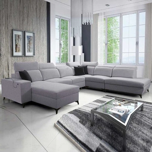 Narożnik z funkcją spania Kelly Sleek X szary popiel lewostronny niezwykle elegancki narożnik do salonu z regulowanymi zagłówkami