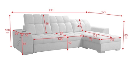 Narożnik z funkcją spania Luigi niebieski / biały prawostronny narożnik z dwoma pojemnikami na pościel tkanina o ciekawej strukturze