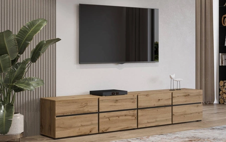 Szafka RTV Cross 225 cm dąb wotan prosta forma w nowoczesnym wydaniu idealna szafka do salonu i pokoju dziennego geometryczny kształt