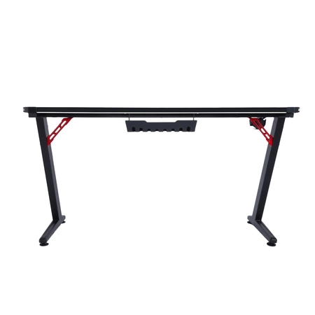 Biurko gamingowe Zeo czarny / zielony designerskie biurko antypoślizgowy karbonowy blat w całości pokryty podkładką oświetlenie LED