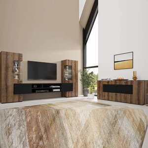 Zestaw mebli Coby dąb monastery / czarny stylowe meble o ciekawym designie czarne uchwyty meblościanka do salonu elementy z szkła hartowanego