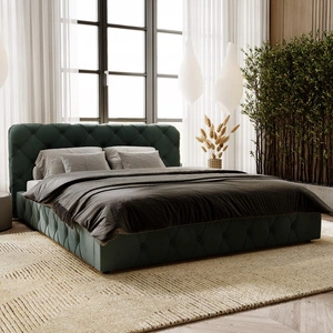 Łóżko tapicerowane Cloud 180x200 stalowa zieleń stylowe łóżko z pojemnikiem na pościel wygodny zagłówek zachwyca eleganckim designem