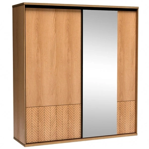 Szafa przesuwna z lustrem Fonti 199 cm dąb karmel nowoczesny design mebla drzwi szafy ozdobione dekorem jodełki