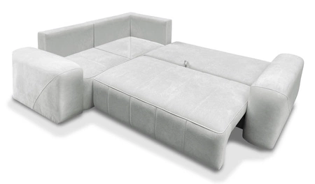 Narożnik z funkcją spania Bovec II ciemny beżowy lewostronny komfortowy narożnik o stylowym charakterze pojemnik na pościel