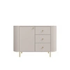 Komoda z szufladami Ovalio 123 cm beżowa elegancka komoda o wyjątkowo stylowym designie owalny kształt podkreślony frezowaniami