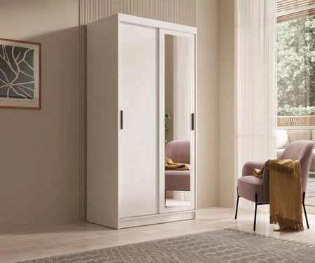 Szafa przesuwna z lustrem Hailey 100 cm biała prosta forma i minimalistyczny wygląd szafa idealnie wpasuje się do każdego wnętrza