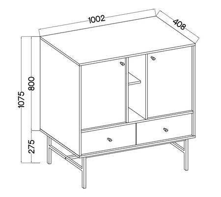 Komoda z szufladami Kioto III 100 cm eukaliptus nowoczesny design metalowy stelaż w kolorze czarnym komoda o oryginalnej stylistyce