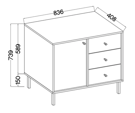 Zestaw mebli do salonu Kioto II eukaliptus stylowy design eleganckie meble wsparte na metalowych czarnych nogach subtelne uchwyty