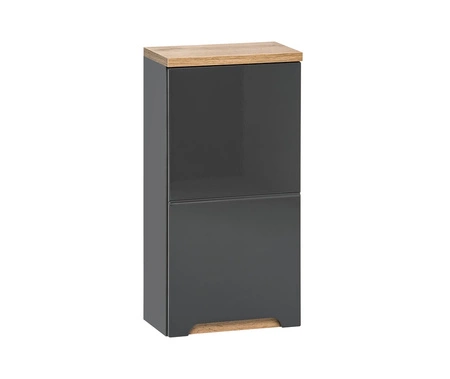 Zestaw mebli łazienkowych Bali szary połysk / dąb wotan nowoczesne szafki do łazienki stylowe frezowane uchwyty stabilna podstawa