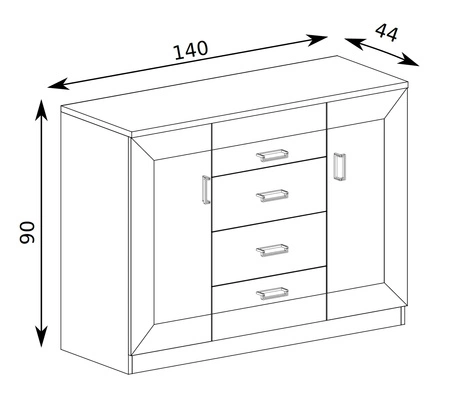 Komoda z szufladami Tade 140 cm dąb lefkas elegancki styl idealna komoda z metalowymi uchwytami do salonu sypalni lub biura