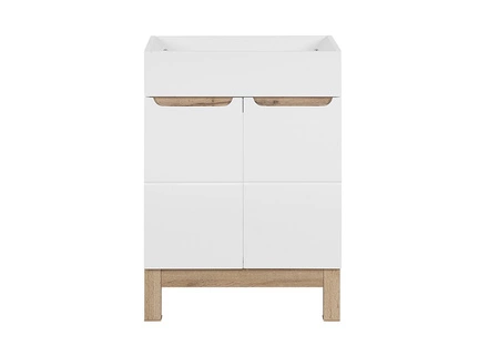 Szafka pod umywalkę Bali 60 cm biały połysk / dąb wotan wysokiej jakości szafka łazienkowa z półką stylowe frezowane uchwyty