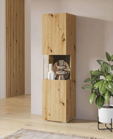 Witryna Ava 36 cm dąb artisan / czarny elegancka witryna do salonu z możliwością powieszenia prosta bryła idealna do każdego wnętrza