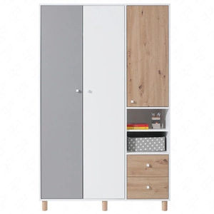 Szafa Beja 120 cm biała / dąb artisam / szara idealna do pokoju młodzieżowego użytkowa i pojemna ma nowoczesny wygląd