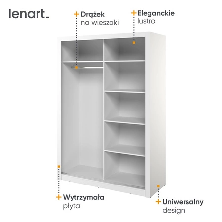 Szafa przesuwna z lustrem Arti 150 cm biała pojemna szafa do przedpokoju drzwi szafy wykończone lustrami w ciekawej konfiguracji