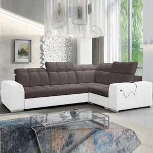 Narożnik z funkcją spania Luigi II brązowy / biały prawostronny komfort podczas codziennego wypoczynku narożnik z pojemnikiem na pościel