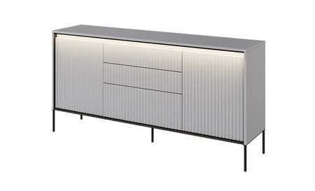 Komoda z szufladami Trend 166 cm szara funkcjonalna komoda o wyjątkowym designie ryflowane fronty z subtelnym oświetleniem