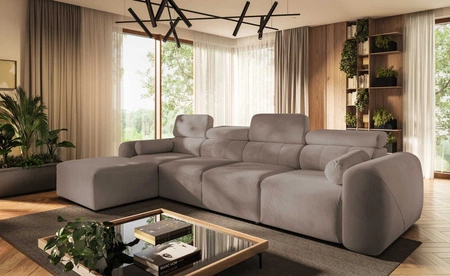 Narożnik z funkcją spania Cantare XII ciemny beż lewostronny estetyczny i niezwykle komfortowy narożnik z pojemnikiem na pościel