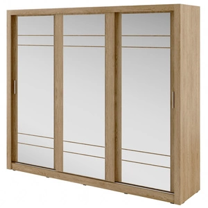 Szafa przesuwna z lustrem Arti 250 cm dąb shetland pojemna szafa do sypialni lub przedpokoju drzwi szafy wykończone dużymi lustrami