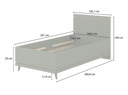 Łóżko Scandia 100x200 cm zielone nowoczesny styl idealne łóżko na wysokich nogach z wysokim zagłówkiem do pokoju młodzieżowego lub dziecięcego