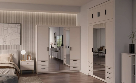 Szafa Rene 176 cm bez piaskowy stylowy design obrzeża wykończone ABS szafa z lustrem do sypialni lub garderoby pojemne szuflady