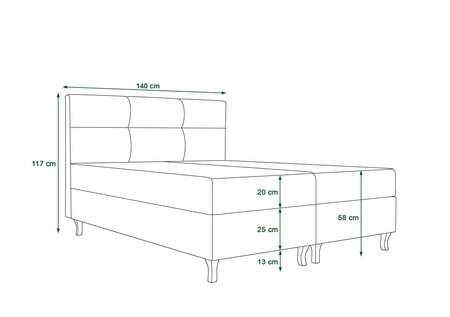 Łóżko kontynentalne Melba 140x200 błękitne w nowoczesnym skandynawskim stylu z charakterystycznym wezgłowiem