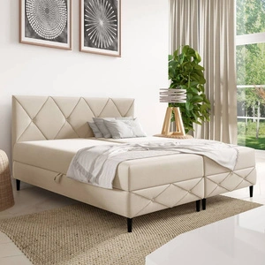 Łóżko kontynentalne Noren 140x200 kremowe nowoczesna forma łóżka z klasycznym pikowaniem na wezgłowiu duże pojemniki na pościel