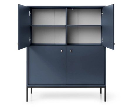 Komoda wysoka Mono 104 cm granatowa minimalistyczny design stylowy złoty uchwyt prosta forma wzbogacona o metalowe elementy