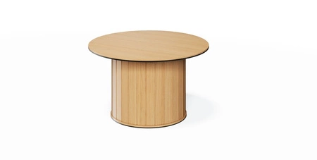 Zestaw mebli Rotto dąb vincenza elegancki design meblościanki zaokrąglone krawędzie brył osadzonych na czarnych metalowych nogach