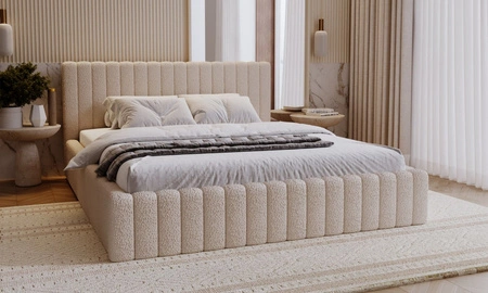 Łóżko tapicerowane Naomi 160x200 jasny beż nowoczesny design łóżko z pojemnikiem na pościel z komfortowym zagłówkiem