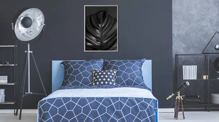 Plakat czarny liść monstery 70x100 plakat w ramie precyzyjny wydruk ze stylową grafiką doskonała dekoracja do salonu lub sypialni