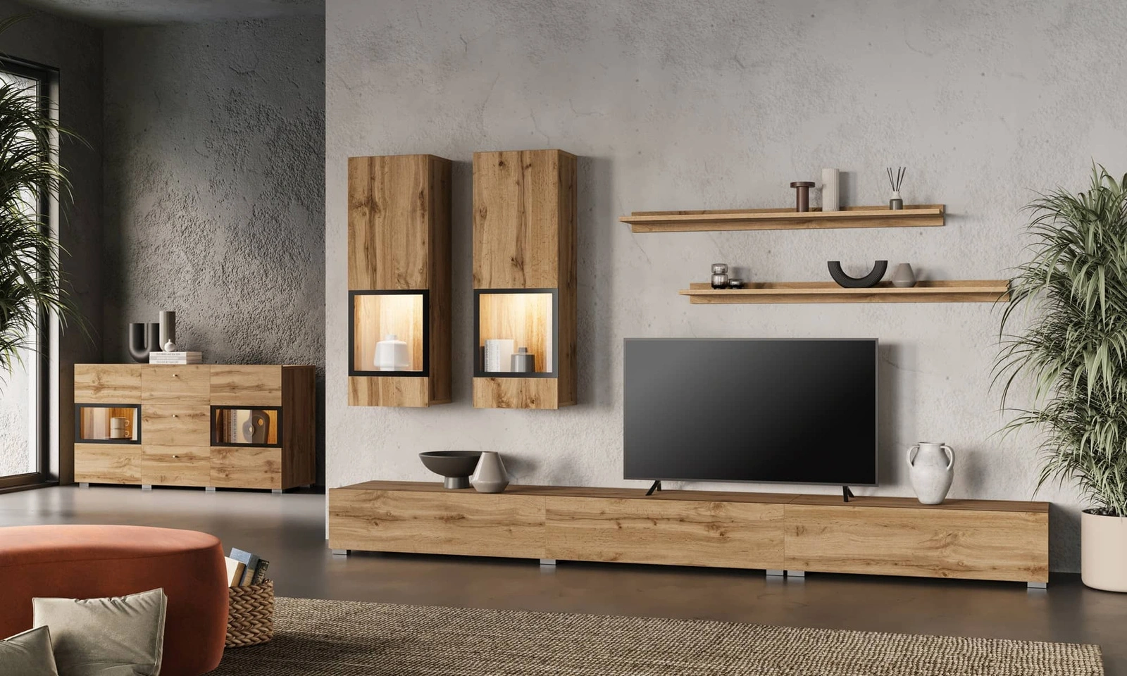 Zestaw mebli do salonu Baros w kolorze dąb wotan