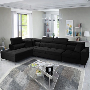 Narożnik z funkcją spania Nausa X czarny lewostronny narożnik z dwoma pojemnikami na pościel wykonanie z tkaniny typu velvet