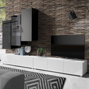 Meblościanka Apulia XVII biały połysk / czarny połysk wyjątkowo stylowa meblościanka proste bryły wpisujące się w każde wnętrze