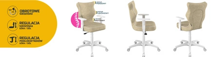 Krzesło do biurka Duo beżowe dopasowane do wzrostu 159-188 cm profilowane siedzisko regulowane podłokietniki łatwo czyszcząca tkanina