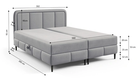 Łóżko kontynentalne Monte 160x200 brązowe stylowe łóżko do sypialni pojemniki na pościel eleganckie wezgłowie o zaoblonym kształcie