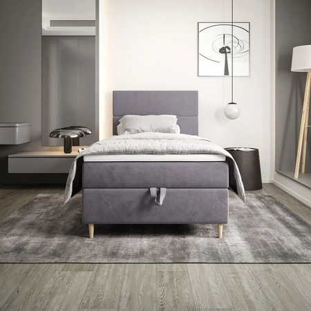 Łóżko kontynentalne Bing 120x200 jasny szary w nowoczesnym skandynawskim stylu z tapicerowanym zagłówkiem łóżko z pojemnikiem