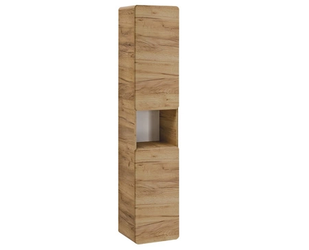 Zestaw mebli łazienkowych Aruba dąb craft złoty stylowe meble do łazienki o ciekawym zaoblonym kształcie frezowane uchwyty