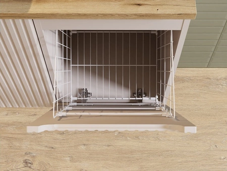 Szafka łazienkowa wisząca Nova 40 cm beżowa funkcjonalna i elegancka szafka wyposażona w kosz na pranie stylowy frezowany uchwyt