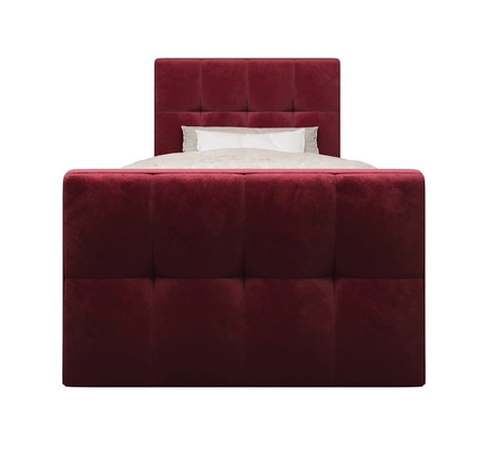 Łóżko kontynentalne Manhattan 120x200 bordowe w nowoczesnym skandynawskim stylu z tapicerowanym zagłówkiem i zanóżkiem łóżko z pojemnikiem