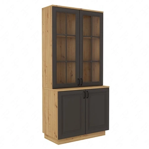 Kredens Style 100 cm dąb artisan / szary grafit klasyczny design bezpieczne szkło hartowane stylowe frezowane fronty metalowe uchwyty