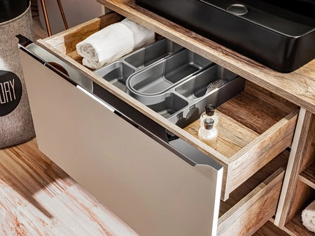 Szafka pod umywalkę nablatową Santa Fe 80 cm szary krzemowy funkcjonalna szafka z szufladami praktyczny organizer uchwyt krawędziowy