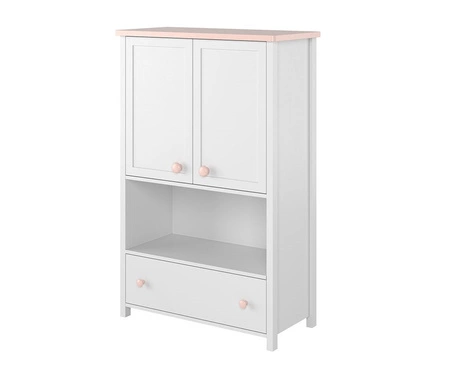 Komoda wysoka Luna 85 cm biały / różowy estetyczna komoda z szufladą i półką elegancki design połączony z wysoką jakością wykonania