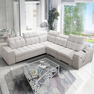 Narożnik z funkcją spania Luigi III jasny beż prawostronny komfortowy narożnik do salonu doskonały do codziennego wypoczynku