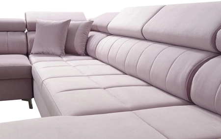 Narożnik z funkcją spania Nausa V grafitowy prawostronny elegancki narożnik do salonu wykonany z miękkiej tkaniny typu velvet