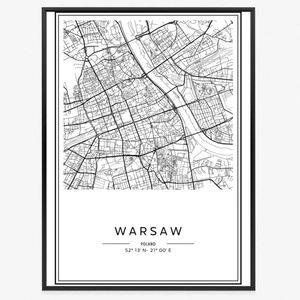 Plakat mapa Warszawy szwarc plan 70x100 plakat w ramie precyzyjny wydruk ze stylową grafiką doskonała dekoracja do salonu lub sypialni