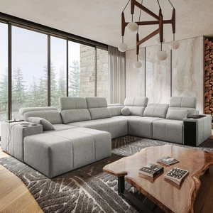 Narożnik z funkcją spania Tesalia VIII szary popiel lewostronny komfortowy narożnik do salonu z funkcją przesuwanego oparcia