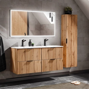 Zestaw mebli łazienkowych Adeel dąb wotan nowoczesne meble do łazienki z ryflowanymi frontami wysoka odporność na działanie wilgoci